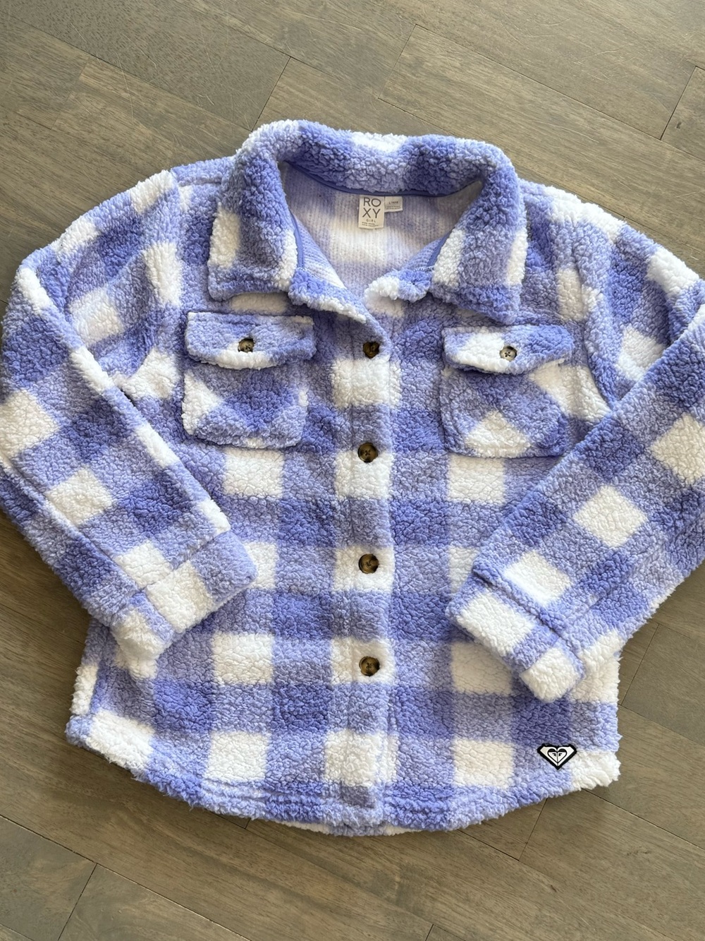 Roxy Lavender and White Check Sherpa Button-Front Shirt